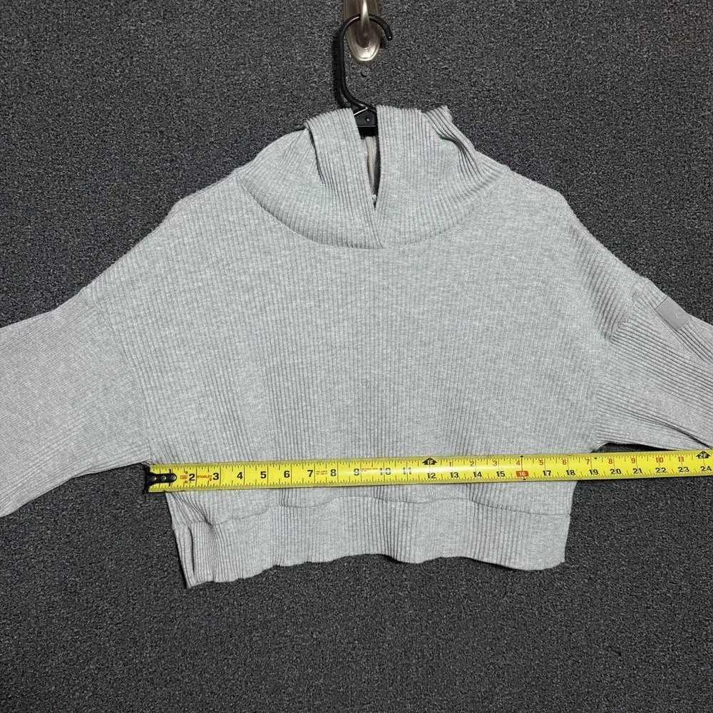 Alo Yoga Hoodie Womens XS Gray Ribbed Cropped Pullover Sweatshirt Lounge Top
